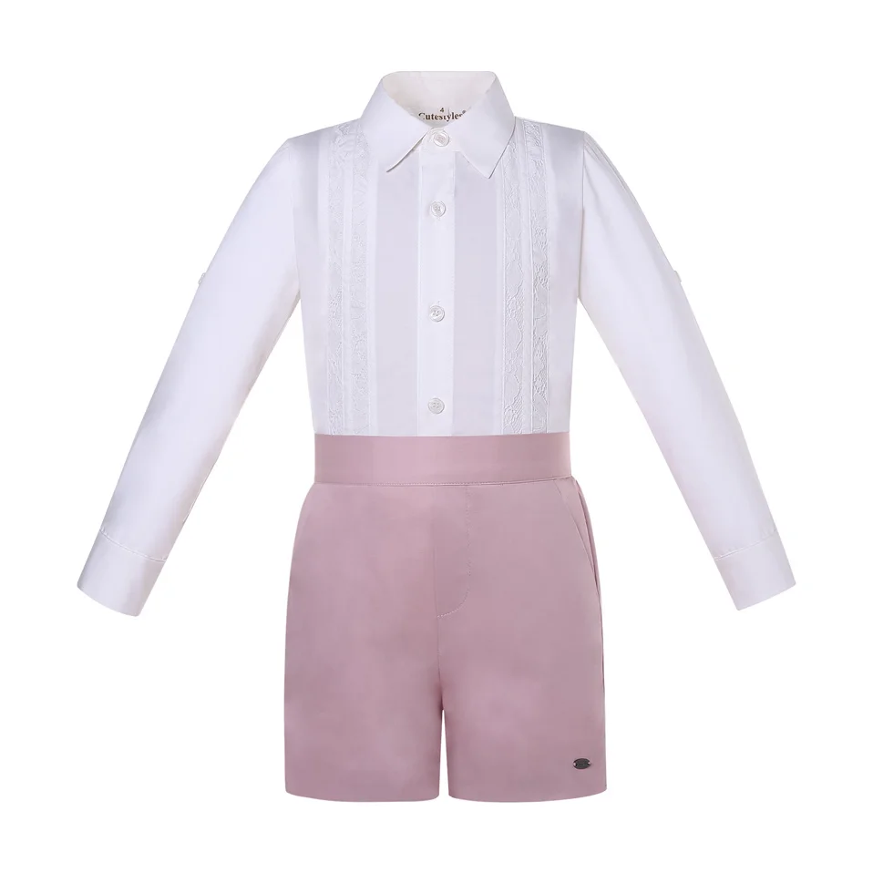 Pettigirl 2023 Новые детские весенние костюмы для маленьких мальчиков, комплекты одежды, рубашка и розовые брюки, подходящие для семьи братьев и сестер свадебные наряды