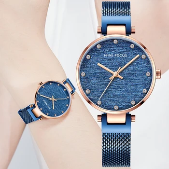 Minifocus Woman Watch 2020 Известный бренд Элегантное платье Женские наручные часы Водонепроницаемые Синие Женские часы Montre Femme 2020
