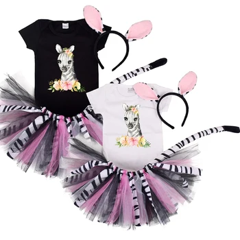 Детские костюмы для косплея животных на Хэллоуин для маленьких девочек, хлопковые футболки для вечеринки в честь 1-го дня рождения Зебры, Комбинезон, сетчатое платье-пачка