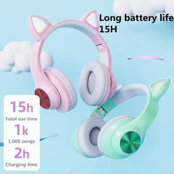 Новая Bluetooth-гарнитура с мультяшными кошачьими ушками с микрофоном Музыкальная игровая гарнитура HIFI поддерживает TF-карту FM HD-вызов с шумоподавлением.
