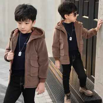 Детское пальто для мальчиков на осень и зиму новое корейское детское плотное кашемировое пальто