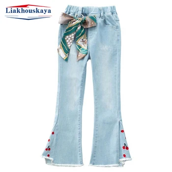 Джинсовые брюки с широкими штанинами для девочек, весна-осень, детские джинсы, длинные брюки в повседневном стиле для девочек, брюки для подростков, одежда для девочек 110-160 см
