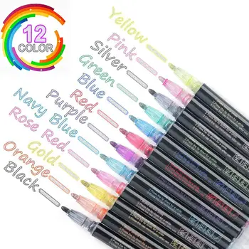 2021 Металлические маркеры utline, 12 Цветов, Двухлинейная краска, Перманентные маркеры, Контурные маркеры, Ручки для рисования художника