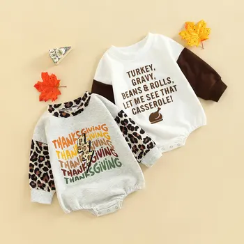Citgeett Осенний боди для новорожденных мальчиков и девочек с длинным рукавом и буквенным леопардовым принтом, комбинезон, одежда