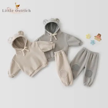 Комплект хлопчатобумажной однотонной одежды для новорожденных девочек и мальчиков, толстовка + брюки, детская одежда с длинными рукавами, костюм, пуловер, детская одежда от 3 до 5 лет
