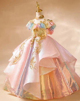 Благородное платье принцессы для маленьких девочек 2023 года, новое темпераментное детское платье для девочек высокого класса, ведущее шоу на фортепиано, платье для выступлений