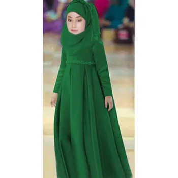 3шт Мусульманские Дети Абая Исламские Девочки Молитвенное Платье Платок + бант + длинный Халат Арабский Кафтан Ид Рамадан Джилбаб от 1 до 12 лет