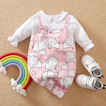 Одежда для новорожденных девочек в виде слона, комбинезон, боди, цельный комбинезон, одежда для новорожденных от 0 до 3, 6, 9, 12, 18 месяцев