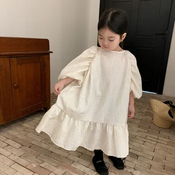 4659C Детская одежда, платье для девочек 2023, Весеннее Новое Корейское Повседневное Свободное платье для девочек с бутонами, платье принцессы