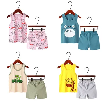 Летний хлопковый жилет без рукавов для мальчиков и девочек, Пижамные комплекты с Тоторо для девочек, Летняя пижама для девочек, пижамы для малышей от 1 до 9 лет