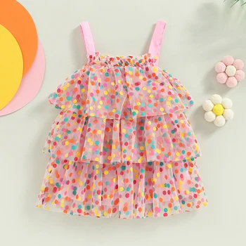 Летняя Детская одежда для малышей, милое платье принцессы с принтом в горошек без рукавов, платья с оборками для маленьких девочек, одежда