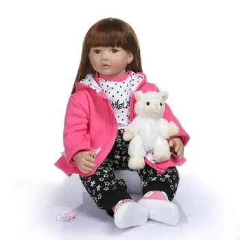 60 см Настоящая кукла Реборн, Мягкая плюшевая силиконовая девочка-малышка, Живое Розовое платье с капюшоном, игрушка, креативный подарок ко Дню защиты детей