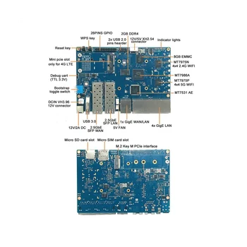 Для Banana PI BPI-R3 MT7986 Плата разработки 2G + 8G EMMC с 256G SSD + 4G Модуль + Чехол + 8XAntennas + Радиатор + Штепсельная вилка Power US