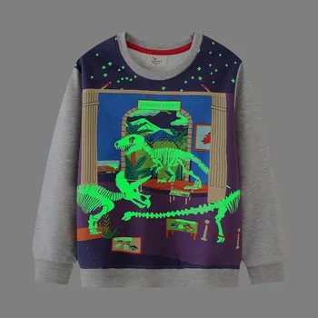 Светящаяся толстовка для мальчиков 2023, Весенне-осенняя хлопчатобумажная одежда, Детский Пуловер с круглым вырезом в виде динозавра, модная детская одежда для отдыха