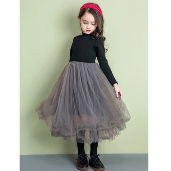 Новое весеннее платье 2020 года, детская одежда, черные платья с длинными рукавами для больших девочек, платье принцессы для маленьких девочек, подростковая одежда LZ663