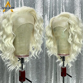 Синтетический парик на кружеве белого цвета 13x4, 180 Плотность, прозрачный, термостойкий, для косплея, короткие парики для трансвеститов для женщин