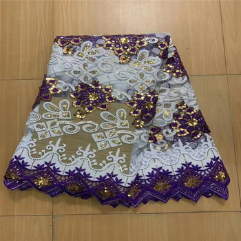 Африканская фиолетовая кружевная ткань 2023 г. Высококачественная вышивка пайетками Нигерийское Французское сетчатое кружево Тюль Сетчатые ткани для свадебного шитья