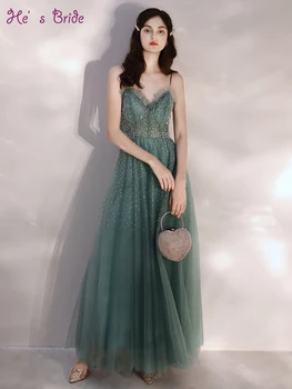 Он невеста без рукавов с кристаллами длиной до пола Зеленое длинное вечернее платье на заказ вечернее платье для особых случаев
