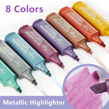 8 цветов металлического хайлайтера, флуоресцентная ручка Super Flash, Маркеры с металлическим блеском, маркеры для заметок, принадлежности для ведения журнала.