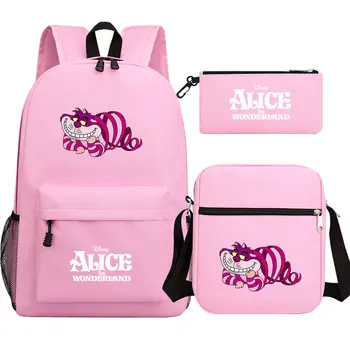 Дисней Алиса в Стране чудес 3шт. Рюкзак для книг для девочек и мальчиков, школьная сумка на плечо, набор сумок для карандашей, рюкзак для путешествий для подростков