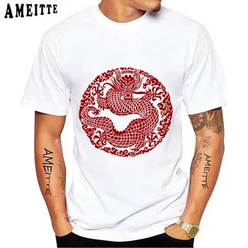 Новая летняя мужская футболка с принтом татуировки Красного дракона с коротким рукавом, забавные топы для мальчиков в стиле хип-хоп с животными, Винтажные модные Мужские белые футболки