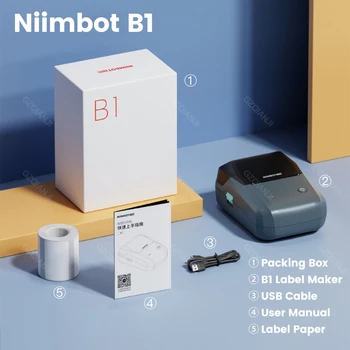 Niimbot B1 Термопринтер этикеток, Мини Портативная машина для наклеек, мобильный этикетировщик с рулоном бумаги для этикеток, прозрачный