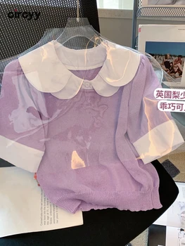 Circyy Женская футболка Фиолетового Цвета С Милым воротником 