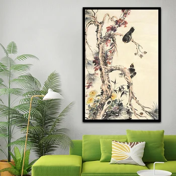 Знаменитая китайская живопись тушью, поделки маслом по номерам для взрослых, цветы и птицы, холст, плакат для гостиной, коридор, искусство