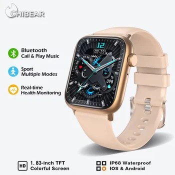 Мужские умные часы ChiBear с большим экраном 1,85 “ HD, женские часы с функцией Bluetooth, больше спортивных режимов, водонепроницаемые умные часы для IOS Android
