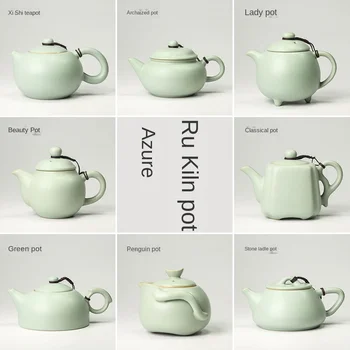 Чайник Azure Ru Ware С Высококачественной Аутентичной Тертой Глазурью, Маленький Горшочек из Винтажного Фарфора, Чайник Кунг-Фу, Керамический Чайник для Чая