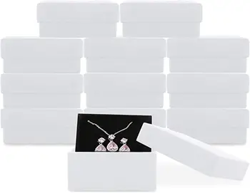 Подарочная коробка для ожерелья, сережек и колец, 12 штук квадратных картонных коробок для ювелирных изделий, подарочная картонная коробочка для ювелирных изделий с хлопковой начинкой