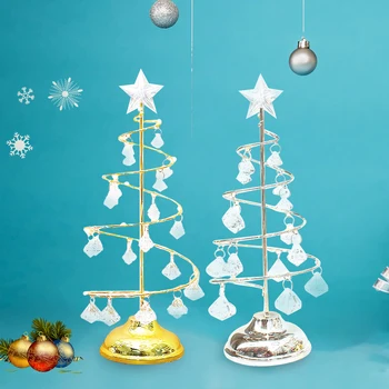 Металлические гирлянды для Рождественской елки, настольные спиральные кованые украшения, подставка для рождественской елки с хрустальными подвесками, Рождественское украшение