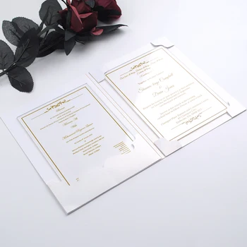 Супер элегантный новейший пригласительный билет на свадьбу, Прозрачные акриловые открытки, украшение для свадьбы, Золотые слова, образец печати, конверт