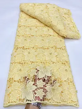 Модная Африканская Гипюровая кружевная ткань, свадебные Кружевные ткани 2023, ткани из бисера, Высококачественное Нигерийское Водорастворимое Кружево для платья