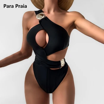 Para Praia, асимметричный цельный купальник с вырезами, 2023, женские купальники на бретелях, сексуальный купальный костюм, Монокини с вырезами.
