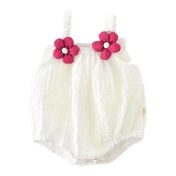 Комбинезон с 3D цветами для маленьких девочек, боди для новорожденных, Однотонный Летний комбинезон из тюля без рукавов, одежда для повседневной носки 0-24 м