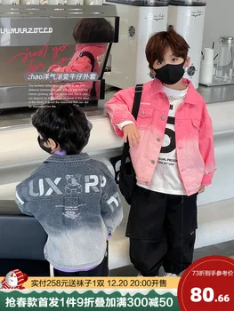 Детская одежда BB, детская хлопковая джинсовая куртка, новинка весны 2023 года, топ в корейском стиле градиентного цвета для мальчиков среднего возраста