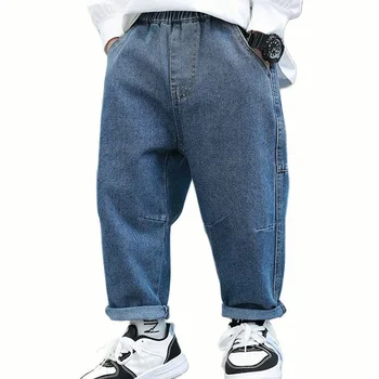 Джинсы для мальчика, однотонные джинсы для мальчиков, весенне-осенние брюки для детей, повседневная детская одежда в стиле кэжуал