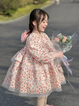 Для детей 1-10 лет, платья принцессы с милым принтом для девочек, Розовое платье с длинными рукавами, одежда для малышей, наряды для девочек 6, 8, 9