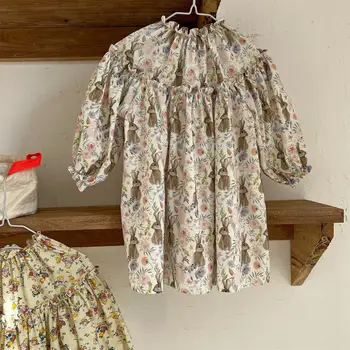 deer jonmi 2023, Весенние платья для маленьких девочек в корейском стиле с мультяшным принтом, рукава-фонарики для малышей, Милое шикарное платье для малышей