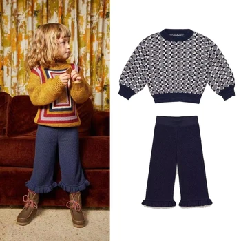 2023, Новинка весны, Детские свитера бренда MP для девочек, милый вязаный пуловер, свитер, хлопковая верхняя одежда для маленьких детей, топы, одежда