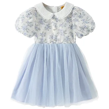 Летнее платье Pincess Для девочек 2023, Новая Сетчатая Одежда в стиле Пэчворк С Принтом, Милые Детские Элегантные платья, #7386