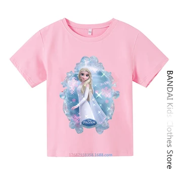 2023 Disney Frozen Хлопчатобумажная футболка Для детей, Летняя Повседневная футболка с короткими рукавами с героями мультфильмов, Одежда для маленьких мальчиков, Одежда для девочек