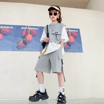 Новый летний костюм для девочек, детская футболка с коротким рукавом + шорты, комплект детской хлопчатобумажной спортивной одежды из 2 предметов, одежда для девочек