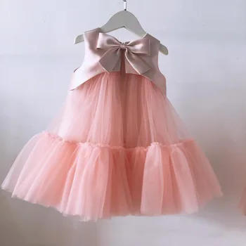 Свадебное платье для девочек, новинка 2021 года, детские Розово-белые платья с цветочной вышивкой на день рождения, бальное платье с бантом, Vestidos