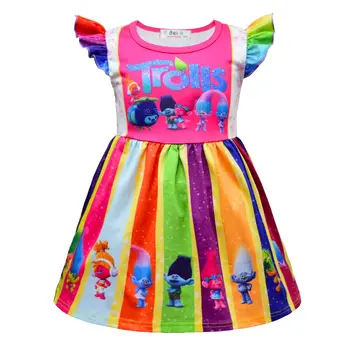Платье в цветную полоску для девочек, детский бутик летней одежды, одежда для вечеринок, детские платья для девочек с героями мультфильмов, оптовые продажи