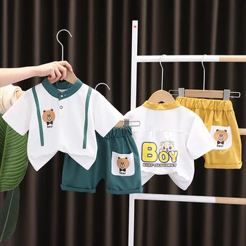 Новая летняя детская модная одежда для маленьких мальчиков и девочек, хлопковая футболка, Шорты, 2 шт./компл., Детская одежда для малышей, Повседневный спортивный костюм для малышей