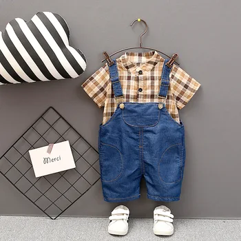 Летняя детская одежда Летние Новые брюки с поясом Джинсы Костюм для мальчика Комплект детской одежды