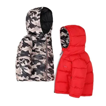 Зимой можно носить с обеих сторон Пуховик для мальчиков, детское плотное утепленное хлопковое пальто с капюшоном, детская повседневная верхняя одежда для 2-10 лет