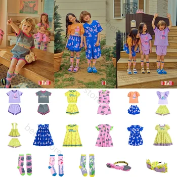 Магазин Bebe/ BEBEBEBE/ 23 летнее платье с бантом для девочек, розовая футболка с короткими рукавами, юбка, брючный костюм, корейский выпуск, милый детский костюм
